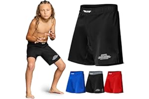 Elite Sports Kids MMA BJJ No GI UFC Grappling Shorts, Sports Shorts for Boys & Girls, Youth Jiu Jitsu Training Shorts Black