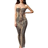 winkbay Women's Striped Backless Maxi Tube Dress Strapless Bodycon Party Club Dresses