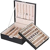 BEWISHOME Jewelry Box Organizer, 2-Layer Necklace Organizer Box, Modern Style Necklace And Bracelet Storage Case, Necklace Case for Women, Girls (Black SSH31B)