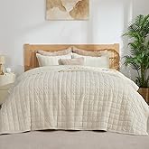 BEDELITE Velvet Quilt Set Queen Size - Luxury Velvet Comforter Bedding Set 3 Pieces, Soft Cozy Cream White Oversized Bedspread Coverlet for All Seasons with 2 Pillow Shams