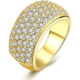 Uloveido Women's Gold Plated Wide Eternity Wedding Band Simulated Diamond Cluster Rings Cubic Zirconia Pave Setting CR002
