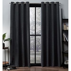 Exclusive Home Oxford Textured Sateen Woven Blackout Grommet Top Curtain Panel Pair, Charcoal, 52x96