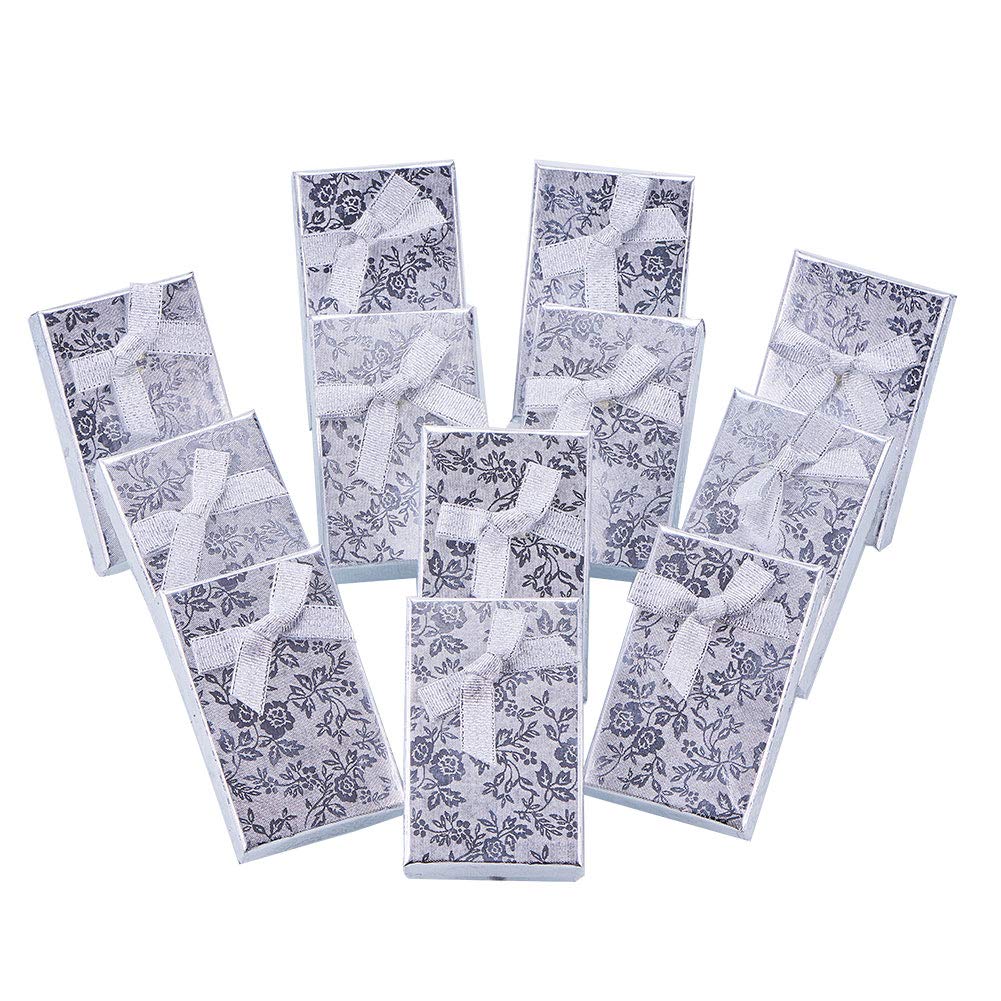 NBEADS 24 Pcs Jewelry Gifts Boxes Gift Boxes Cardboard Jewellery Box with Bowtie for Jewellery Display-Rings, Small Watches, Necklaces, Earrings, Silver