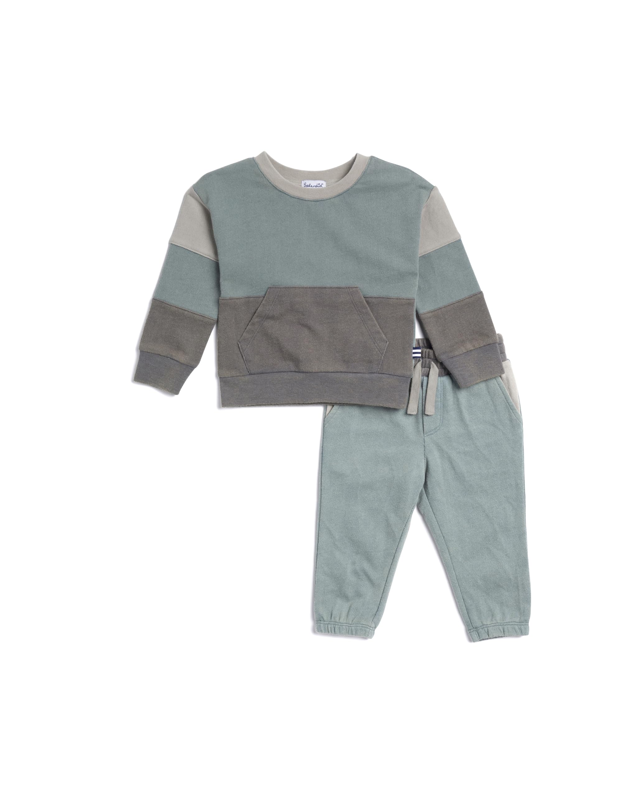 Photo 1 of Splendid Kids Boys Washed Colorblock Long-Sleeve Top and Pant Set, Glacier, 3-6M