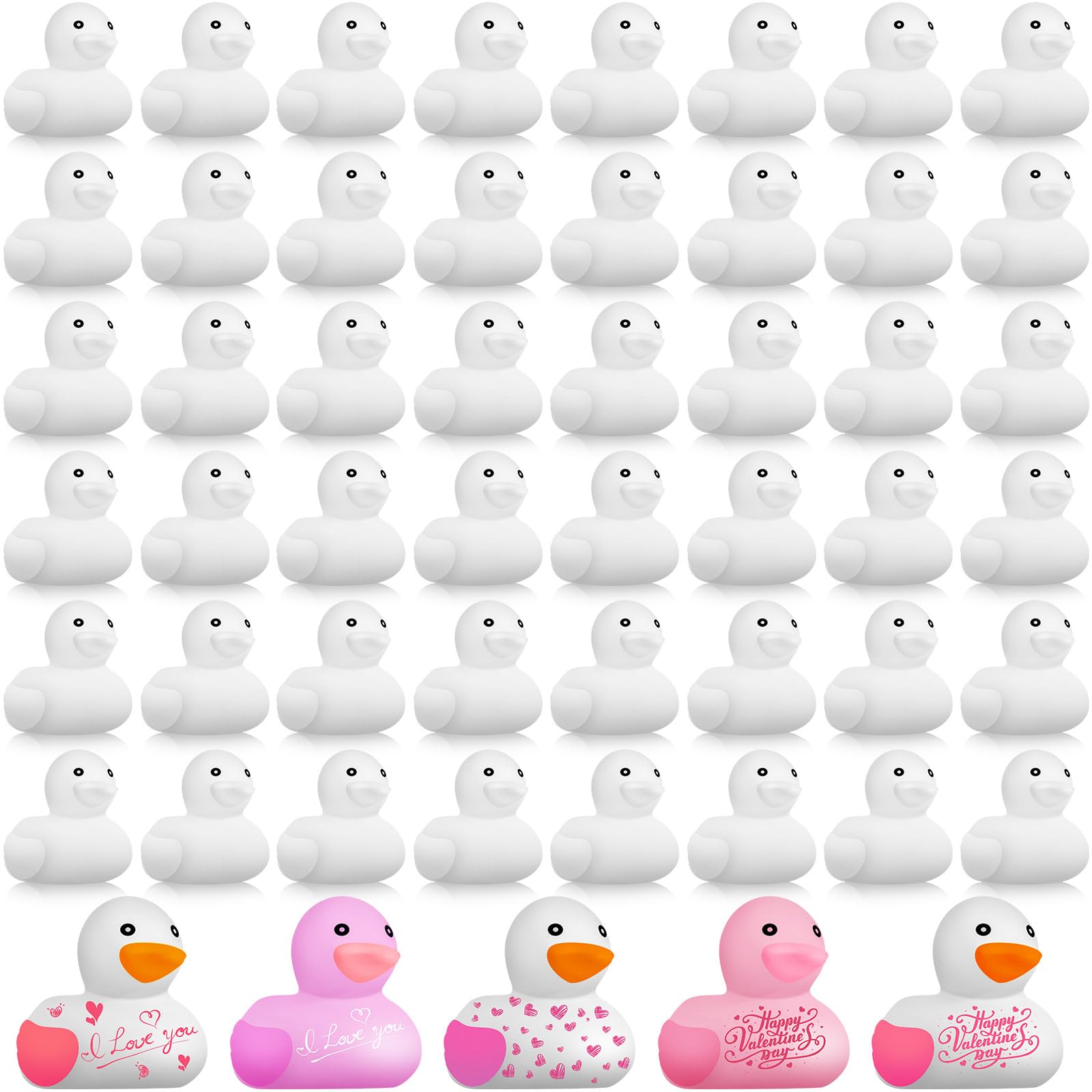 Photo 1 of Sratte 48 Pieces DIY Rubber Ducks White Blank Rubber Bath Mini Ducks for Pool Bathtub Baby Party Favors Kids Birthday Gifts