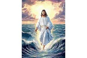 DIYDECORFUN Jesus Walk On Sea Diamond Painting Kits for Adults, 5D Jesus Christ Diamond Art Kits, Full Round Diamond Dots Painting with Numbers,Religious Christmas Beads Gem Art for Decor12x16Inches