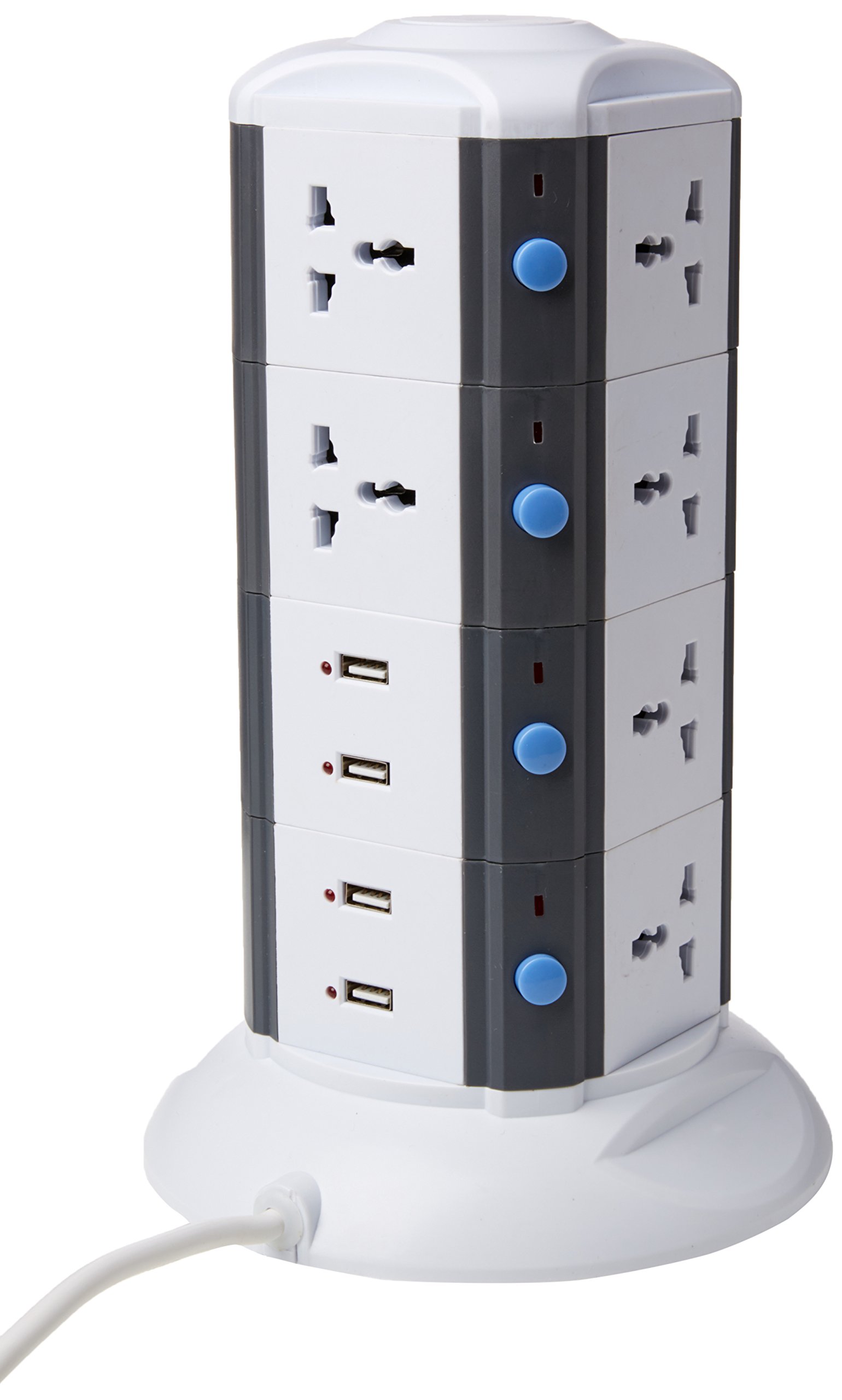 Energytick 2.8 meter long cable 14 Ways 4 layers extension overload protected power tower with 4 USB (Pink & white)