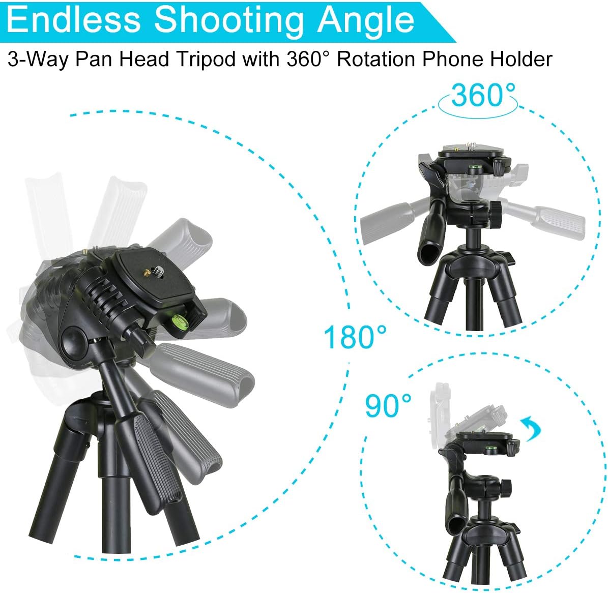 Endurax 60'' Camera Phone Tripod Stand for DSLR Canon Nikon with Universal Phone Mount, Bubble Level and Carry Bag : Camera & Photo