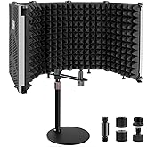 Rigych Microphone Isolation Shield, 5 Panels Sound Proof Mic Shield with Mic Stand, High Density Absorbent Foam Mic Isolation Shield for Recording Studio Vocal Booth Equipment