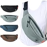 NHOWIN Fanny Pack for Men Women Crossbody, Waterproof Waist Pack Phone Holder with 4 Zipper Pockets Running Belt for Jogging Hiking Cycling Travel Fashion Adjustable Belt Bag - Grey