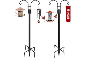 XDW-GIFTS Double Shepherds Hooks for Outdoor, 2-Pack Heavy Duty Garden Pole for Hanging Bird Feeder, Plant Baskets, Solar Light Lanterns, Garden Plant Hanger Stands with 5 Base Prongs