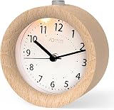 aboveClock Alarm Clock Bedside Analogue Battery Powered Night Light Snooze Wood view 1