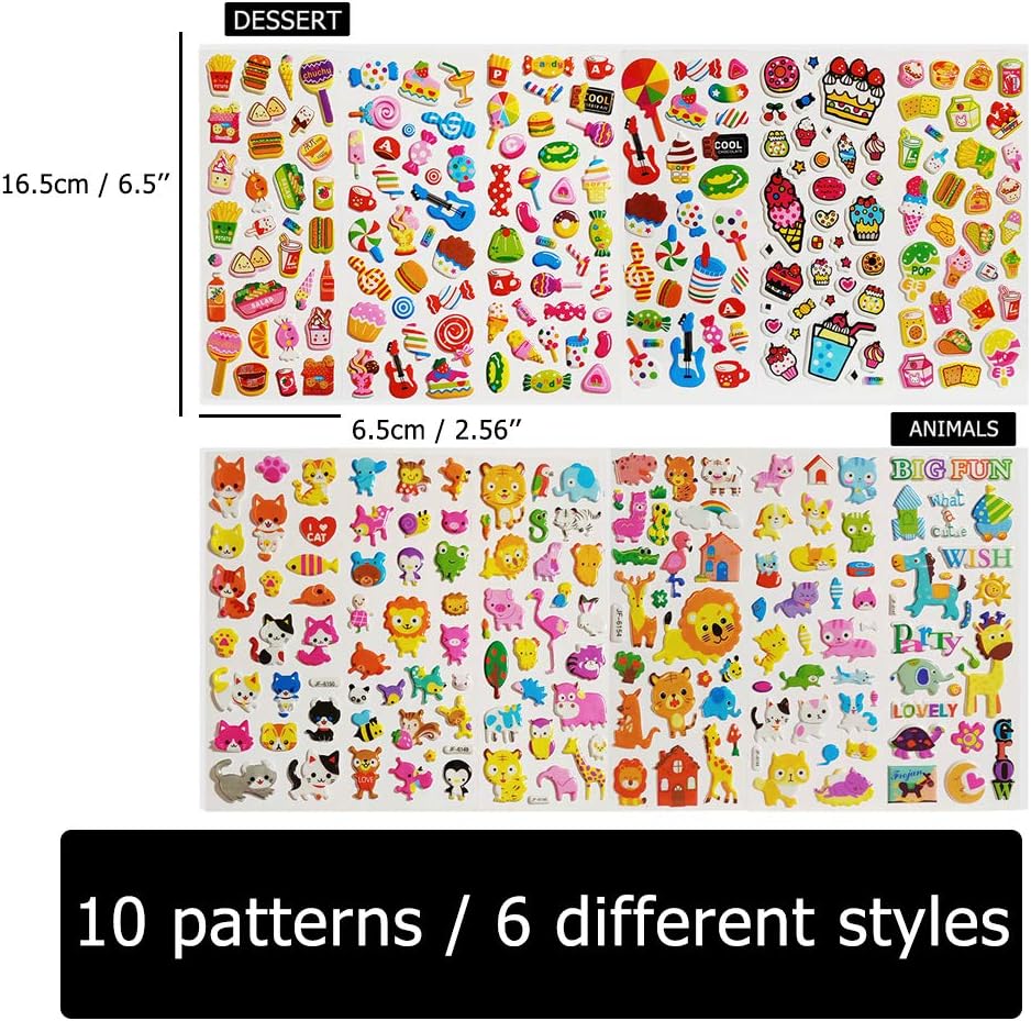 CNYMANY 60 sheets (1800+) Stickers for Kids 3D Puffy Stickers for Scrapbooking Bullet Journal Including Letter Fish Vehicle Number Heart Fruit Dinosaur Butterfly Dessert Animal - Image 4