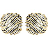 Aprilery Stud Earrings for Women Vintage Two Tone Square Statement Studs Mixed Metal Earrings Jewelry Gifts