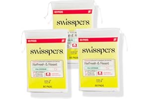 Swisspers Refresh and Reset Facial Cleansing Cotton Pads - 100% Natural Fiber, Ultra-Soft Beauty Essentials for Women & Men - Cruelty-Free, Paraben-Free Skincare Application Squares (50 Count) 3 Pack