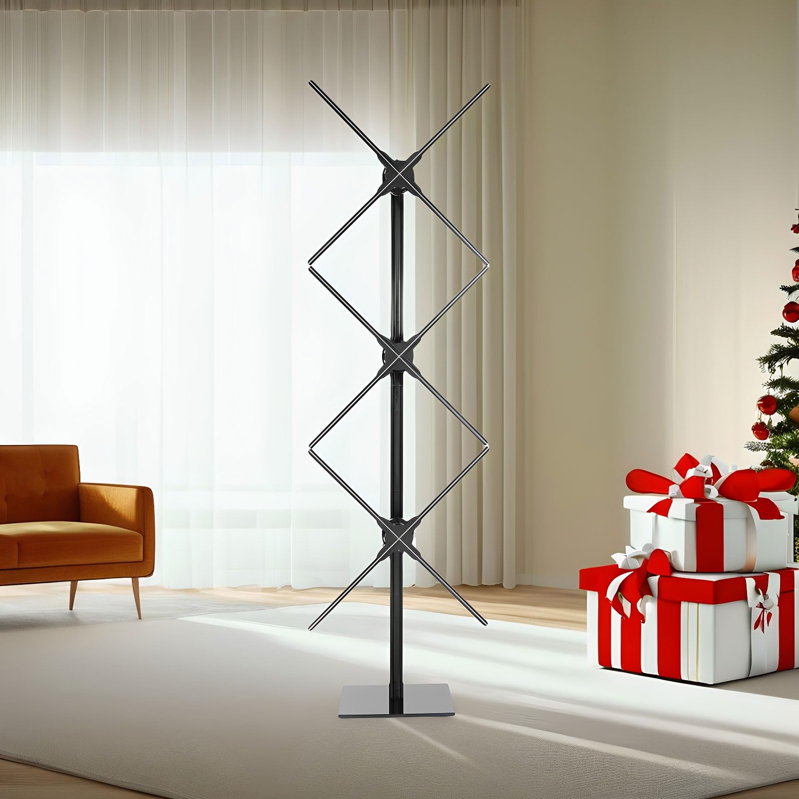 Missyou 152CM 3D Hologram Fan Christmas Tree Display and Stand,3 x 56cm Fans with Bluetooth,App & Remote Control,Holographic Fan LED,Customizable Video Content for Exhibitions,Trade Shows,Advertising