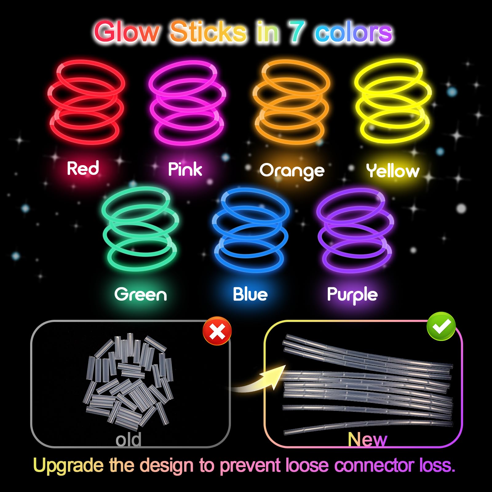 Glow Sticks Bulk Party Pack- Ultra Bright 50pk Glow in the Dark Party Favors, Glow Decorations, Neon Party Glow Necklaces and Glow Bracelets with Connectors