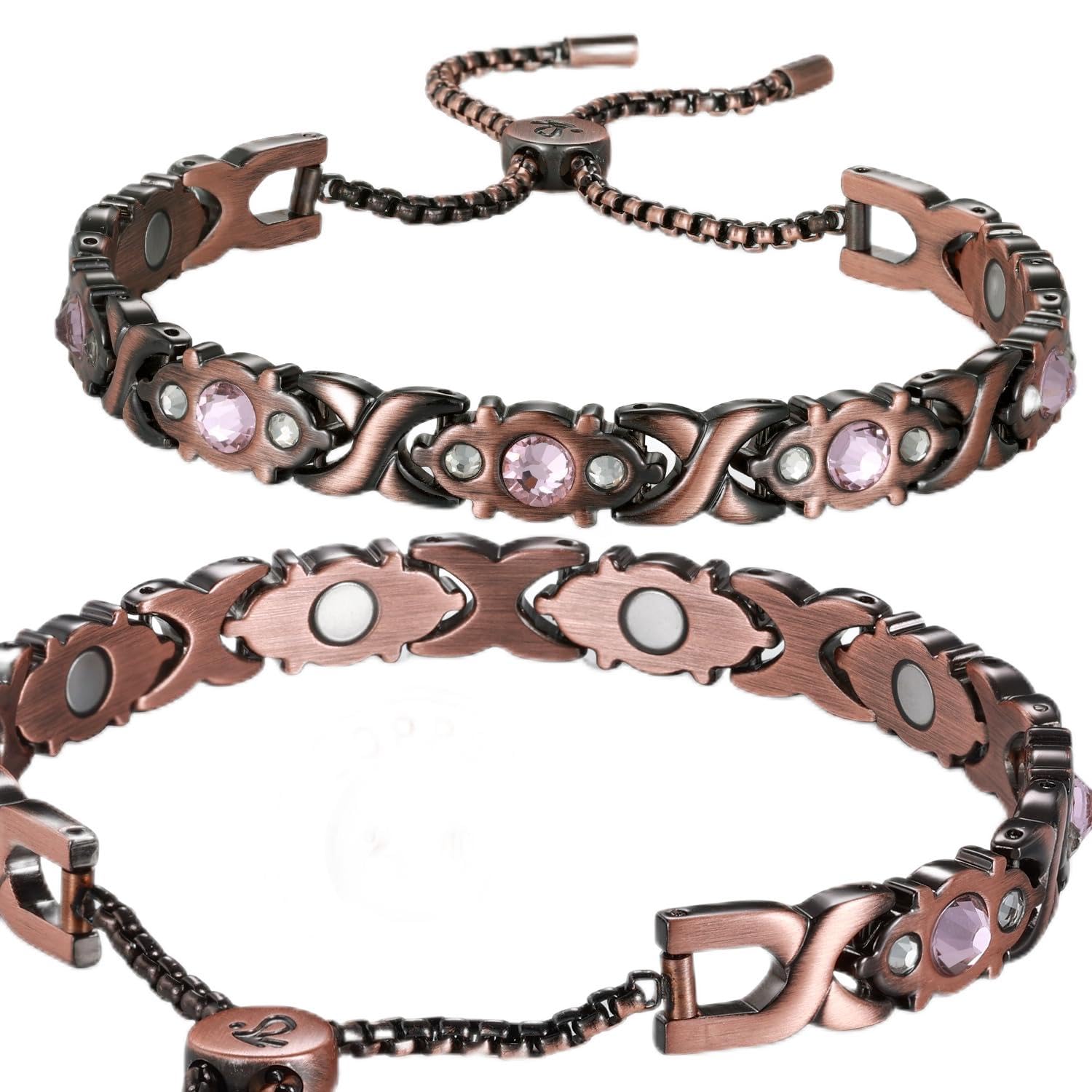 RainSo Copper Magnetic Bracelet for Women - Adjustable Rose Crystal Jewellery with Antique Finish | Hypoallergenic Gift Box Presentation