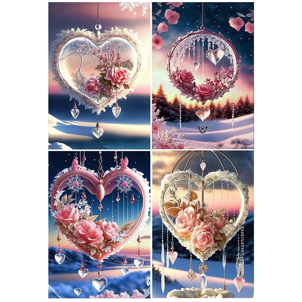 DCIDBEI 4 Pack Diamond Painting Dreamcatcher 30x40 cm Dream Catcher Diamond Painting 5D Diamond Painting Kits for Adults Dream Catcher Diamond Art for Kids Dream Catcher Heart Diamond Art Love Heart