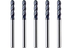 LU&MN 4-Flute End Mills, Carbide BallNose Mill Bits Sets for Stainless Steel, Hardened Steel, Alloy & More, 1/8" in, 5Pieces