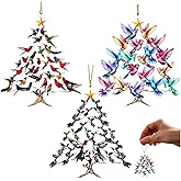 3PCS Hummingbird Christmas Ornament, 2026 New Colorful Acrylic Stack Birds Christmas Tree Decor, Winter Hummingbird Ornaments, Christmas Home Decor Gift for Bird Lovers