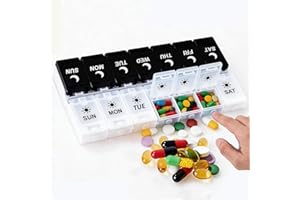 Qeedee Push Button Pill Organizer 2 Times a Day, Weekly Pill Organizer, Large 7 Day with Big AM/PM Compartments for Medicatio