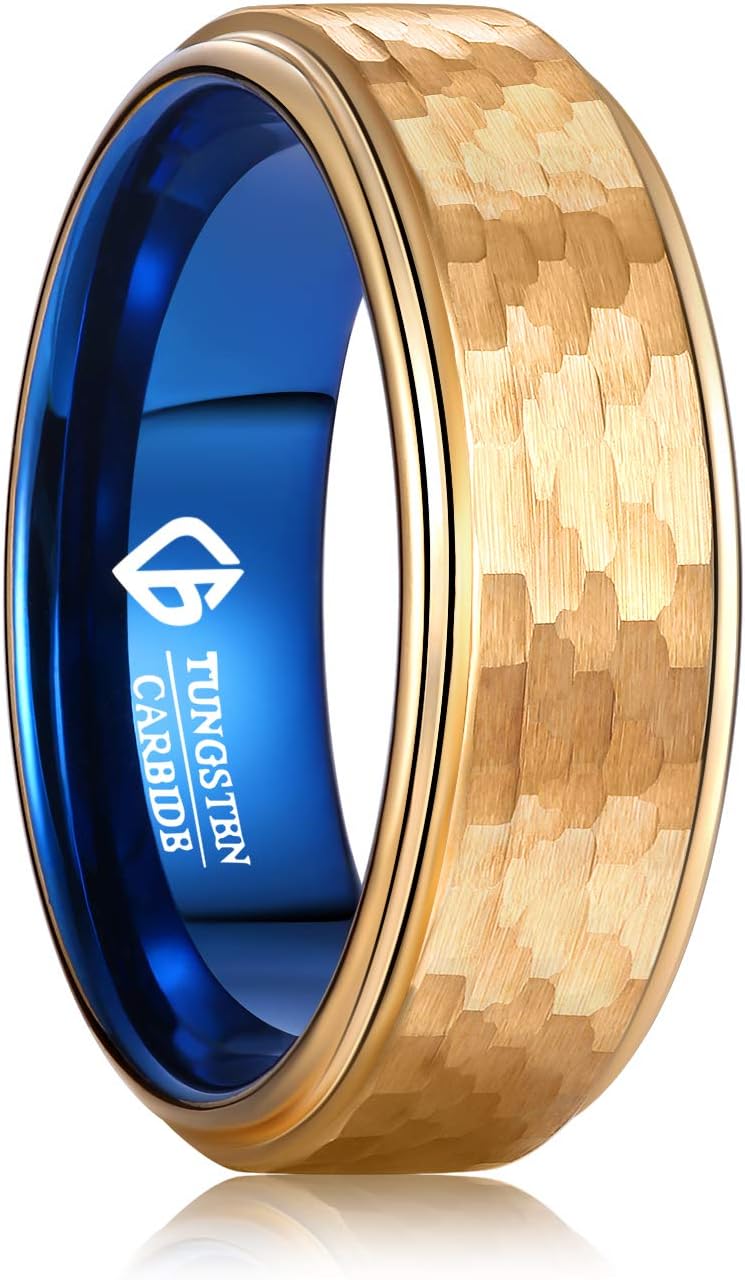 LOVE Beauties 8MM Tungsten Titanium Rings Mens Wedding Band Double Color Wedding Ring Engagement Band Ring Gold-Like Yellow Tungsten Titanium Band