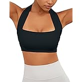 HOCANDY Womens Halter Sports Bra Square Neck Racerback Bras Seamless Padded Yoga Bra Workout Crop Tank Top