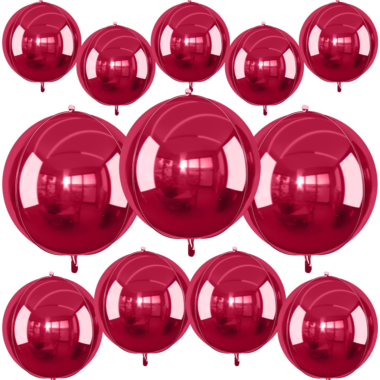 View 1 of 12Pcs Burgundy Red Round Foil Balloons, 22" 15" 10" 4D Helium Maroon Ball Balloon, Metallic Deep Red Foil Balloon for Birthday Graduation Wedding Baby Shower Valentine's Day Prom Party Decorations