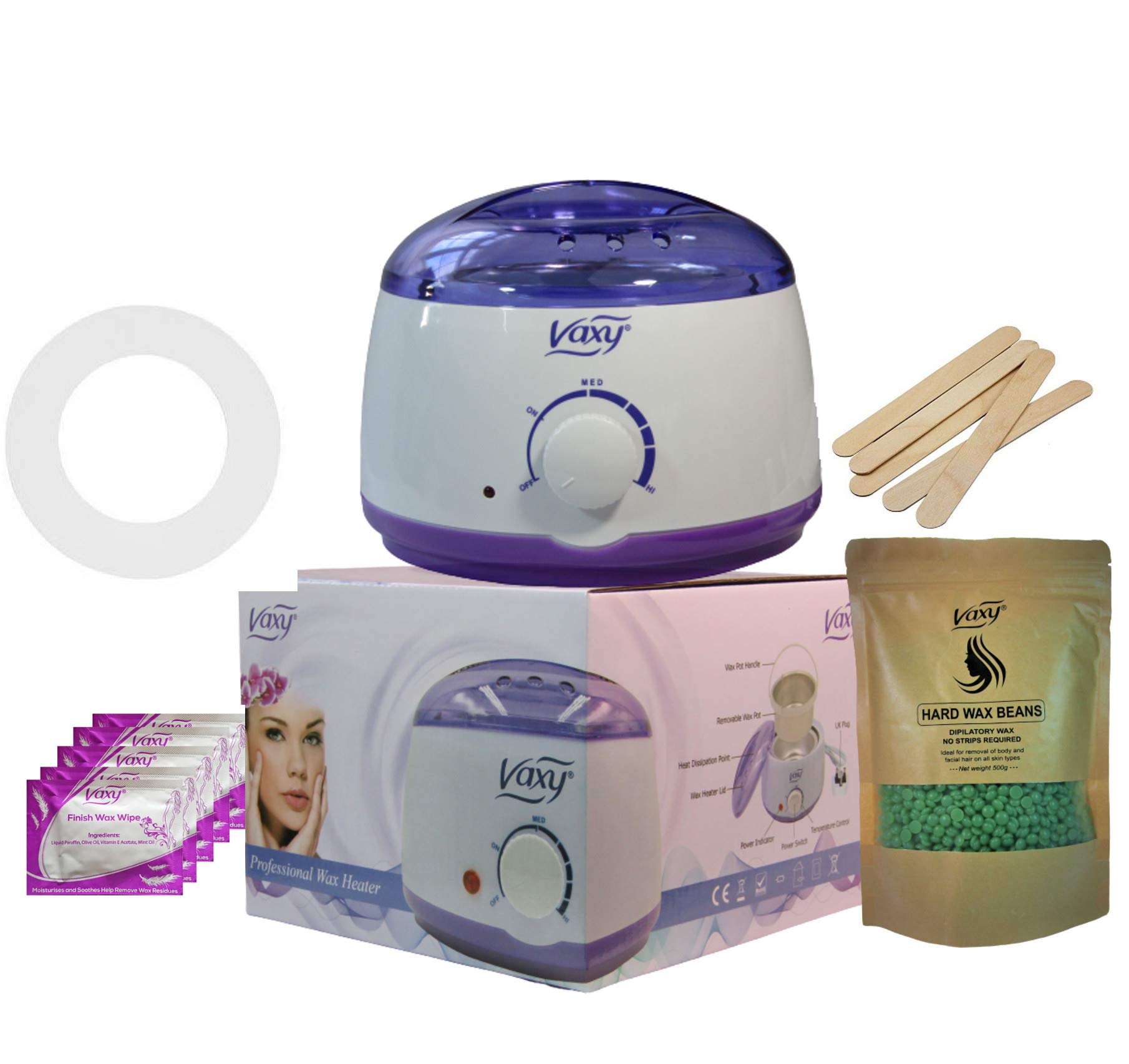 Wax Warmer, Professional Portable Electric Hair Removal Kit Adjustable Temperature waxing Heater Melting pot with accessories, Total Body Waxing Spa in Home for Girls Women Men By Vaxy (Aloe)