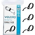 VELCRO Brand Heavy Duty Cable Ties Reusable | 60Pc Bulk Pack | 8 x 1/2" ONE-WRAP Straps, Black | Strong Wire Management | Cord Bundling for Home Office and Data Centers