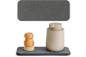 WALL QMER Fast Drying Stone Soap Tray, 9.9'' × 4'' Stone Drying Tray & Toothbrush Holders for Bathroom Counter, Diatomaceous Earth Water Absorbing Stone Tray for Sink, Dark Gray, 1 Pack