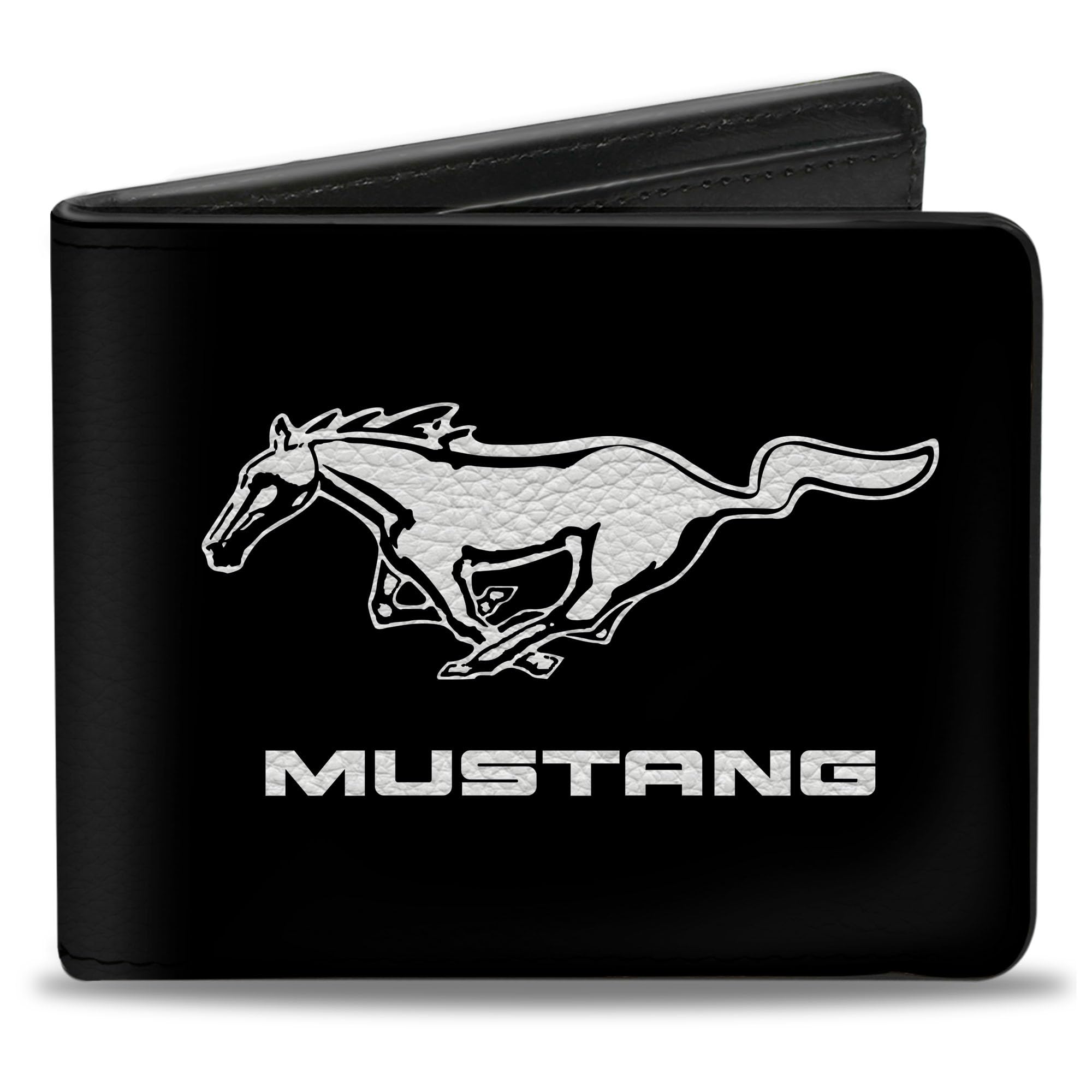 Buckle-Down Men's PU Bifold Wallet-Ford Mustang Black/White Logo Centered, Multicolor, 4.0" x 3.5", Multicolor, 4.0" x 3.5", Pu Bifold Wallet - Ford Mustang Black/White Logo Centered