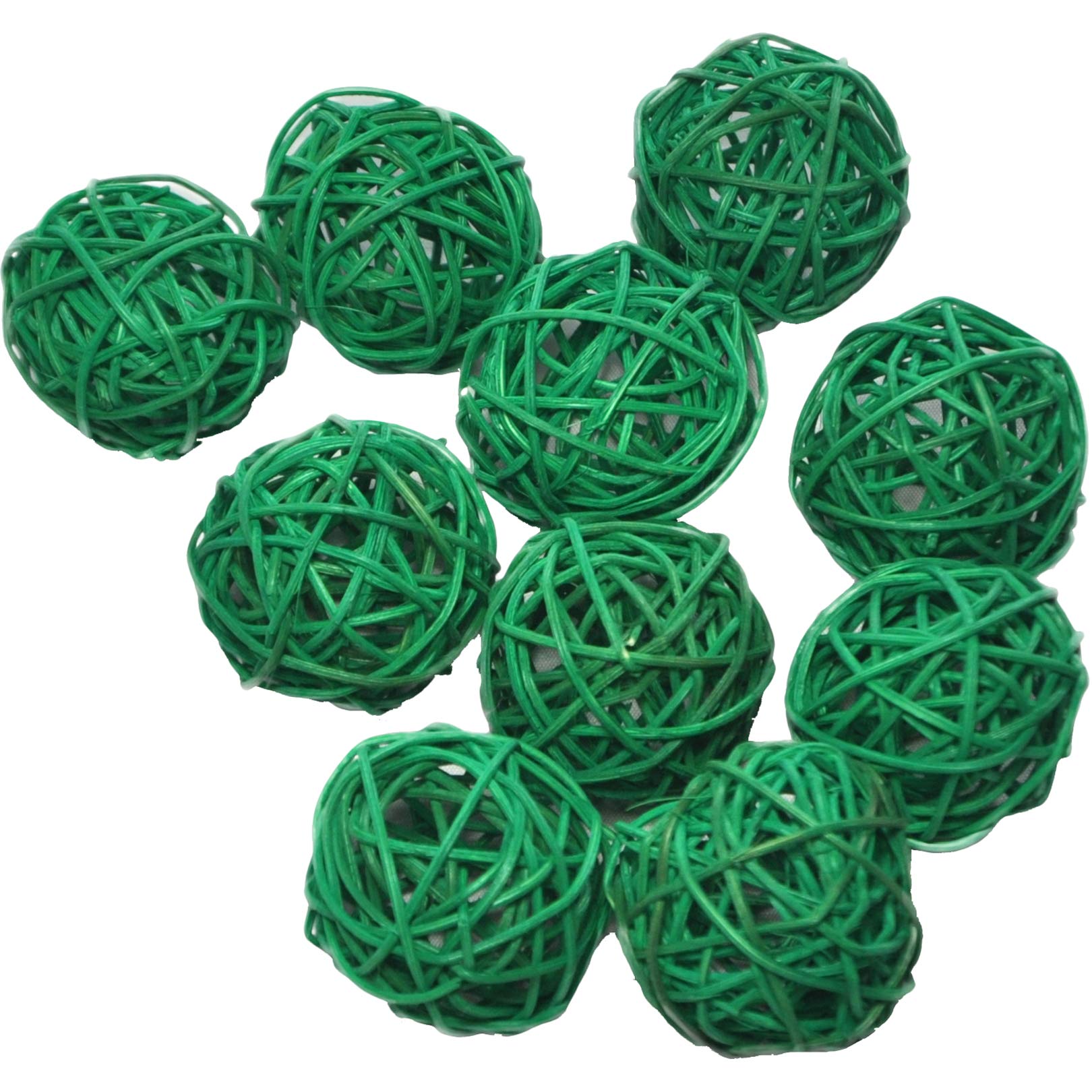 Ougual Natural Wicker Rattan Balls Table Wedding Party Hanging Wobble Ball Christmas Decoration (4cm, 10pcs, Grass Green)