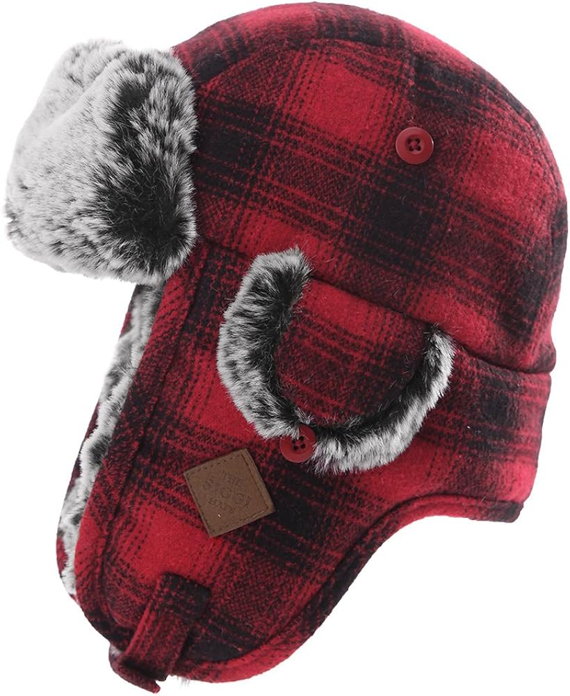 Jeff & Aimy Winter Red Buffalo Plaid Trapper Hat for Men Women