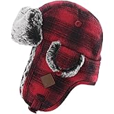 Jeff & Aimy Stylish Plaid Winter Wool Trapper Faux Fur Earflap Hunting Hat Ushanka Russian Cold Weather Thick Lined 55-61CM