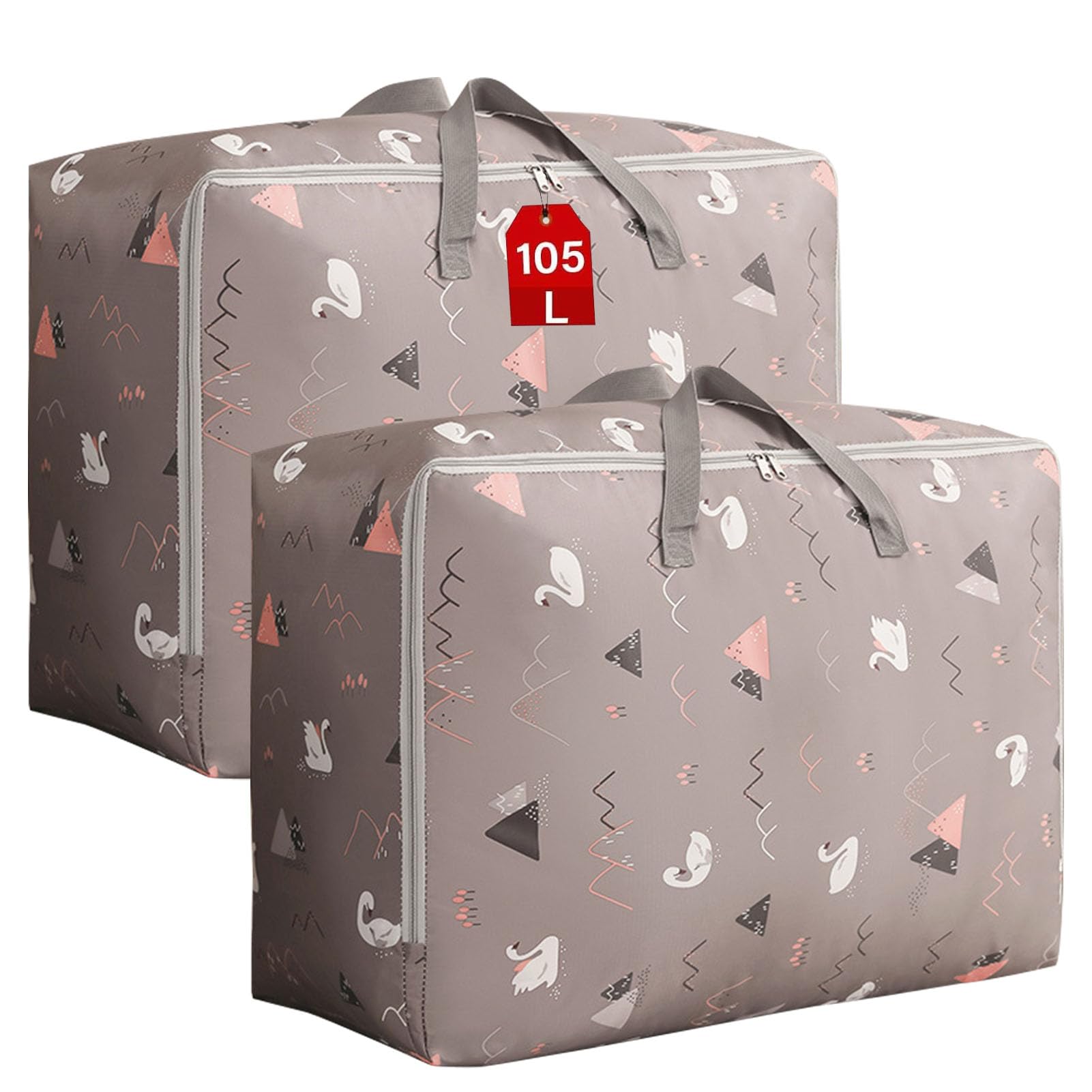 SEPSCO Clothes Storage, 2pcs Duvet Storage Bag 105l Large Moving Bags With Zips Thicken Oxford Moisture Proof for Bedding Bed Sheet Clothing Duvets Pillows Quilt Underbed Loft Storages (Swan)