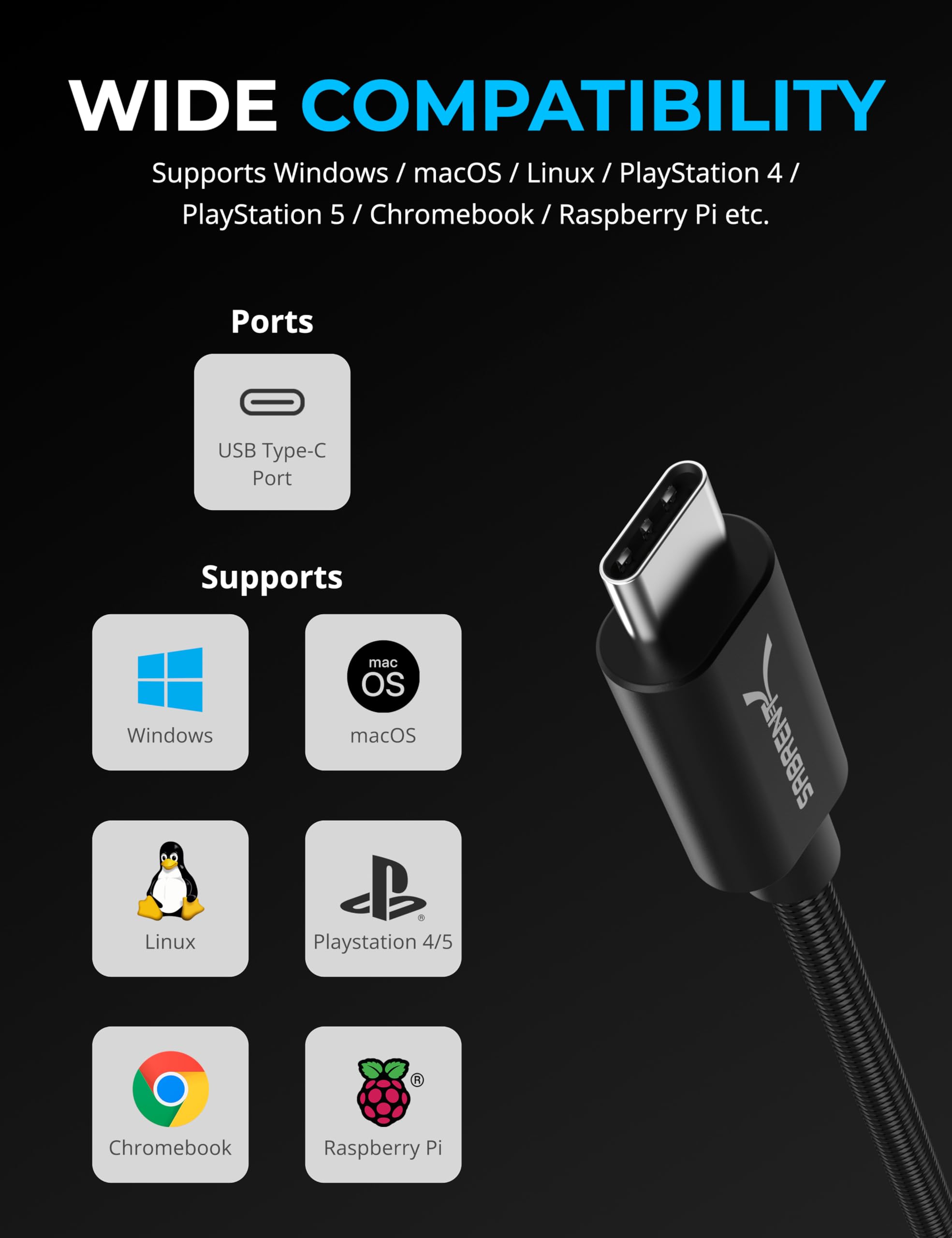 SABRENT USB Type C to 3.5mm Dual Function Audio Jack Active Adapter 20