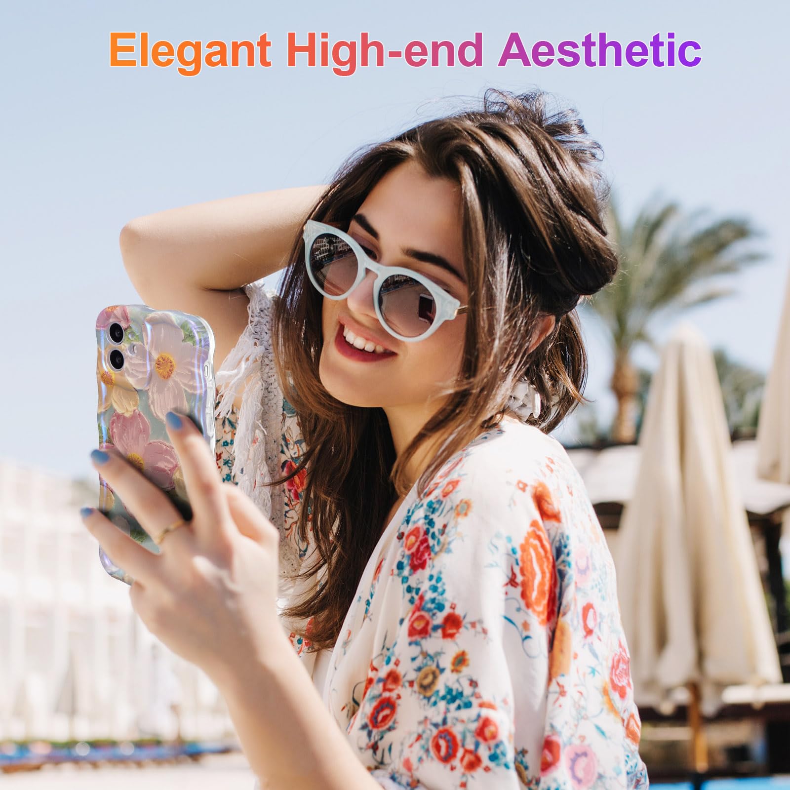 EYZUTAK Case for iPhone 11, Colorful Retro Oil Painting Printed Flower Laser Beam Glossy Pattern Cute Curly Waves Border Exquisite Phone Cover Stylish Durable TPU Protective Case for Girls Women-Green - Image 8