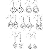 Hicarer 7 Pairs Silver Celtic Earrings for Women Boho Fashion Sterling Dangle Earrings Celtic Knot Teardrop Hoop Vintage Statement Jewelry Gifts for Christmas Anniversary Birthday