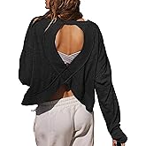 Fhniepan Women's Open Back Workout Crop Top Long Sleeve Casual Athletic Shirts Yoga Tee