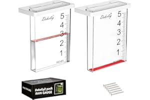 DEKELIY 2Pack Waterfall Rain Gauge Outdoor with Clear Scale,Accurate 5-Inch Rain Gauges with Large Numerals &Easy-Read Red Float,Weather Resistant Outdoor Rain Gauge for Yard,Garden,Lawn,Deck,Fence