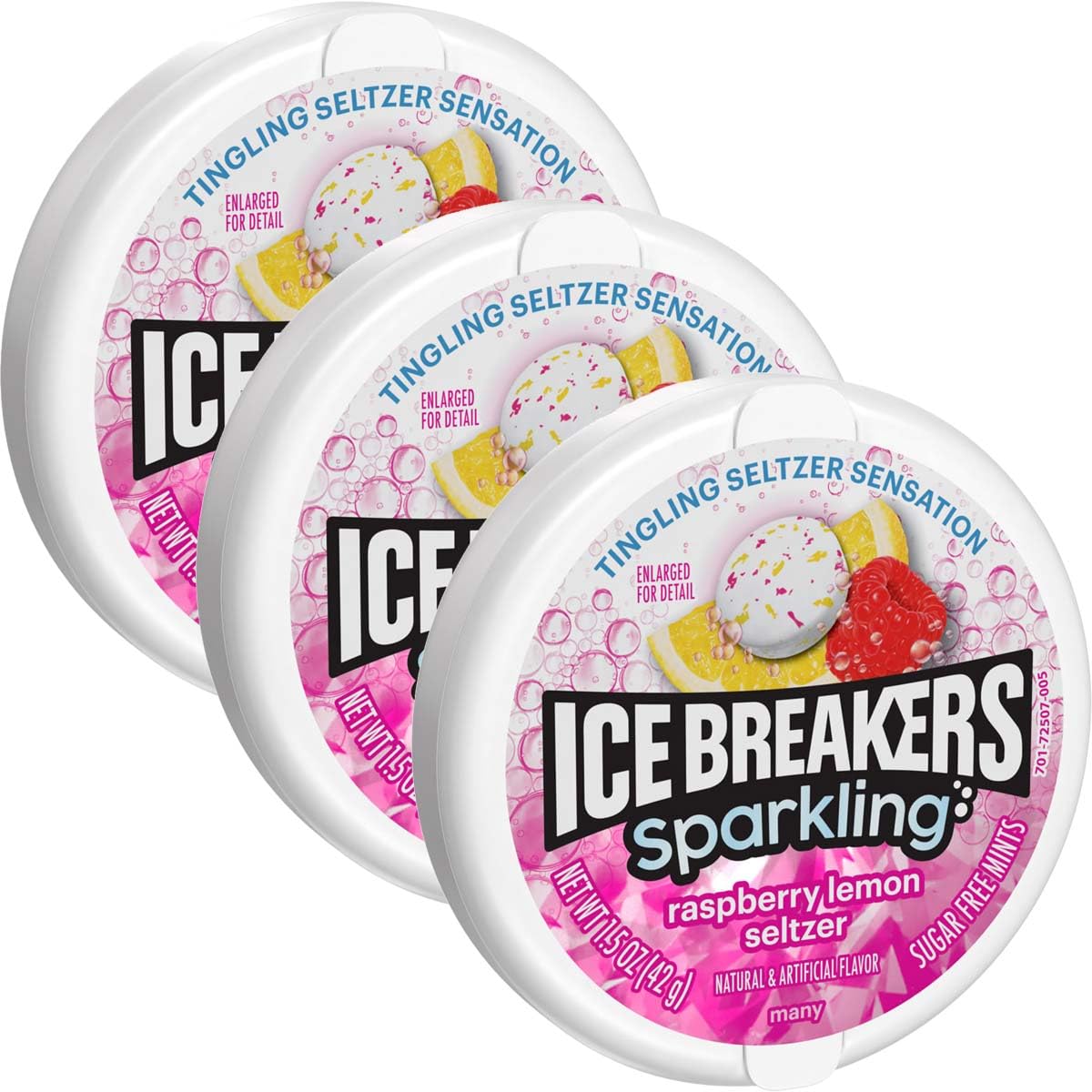 Photo 1 of The Hampton Candy Company Sparkling Raspberry Lemon Seltzer Ice Breakers Mints Tin, 3 Pack (1.5 oz Each)