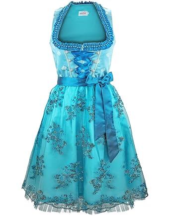 Dirndlspatz Dirndl Damen Set 2 teilig Magda in Blau Gr 34 36 38 40 42 44 46 48 50 52 54 Festliche Midi Dirndl Blumen Trachten