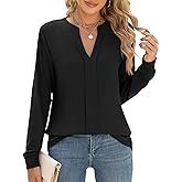 Micoson Womens Tops Dressy Casual Long Sleeve Business Knit T Shirts V Neck Pleated Work Blouses Loose Fall Trendy Clothes