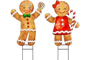 Bunny Chorus Christmas Decorations Outdoor, 2pcs Large Gingerbread Man Boy Girl Metal Yard Stakes Xmas Decor Ornaments, 29" Rustic Winter Signs for Lawn Garden Front Door Home Farmhouse Porch Outside