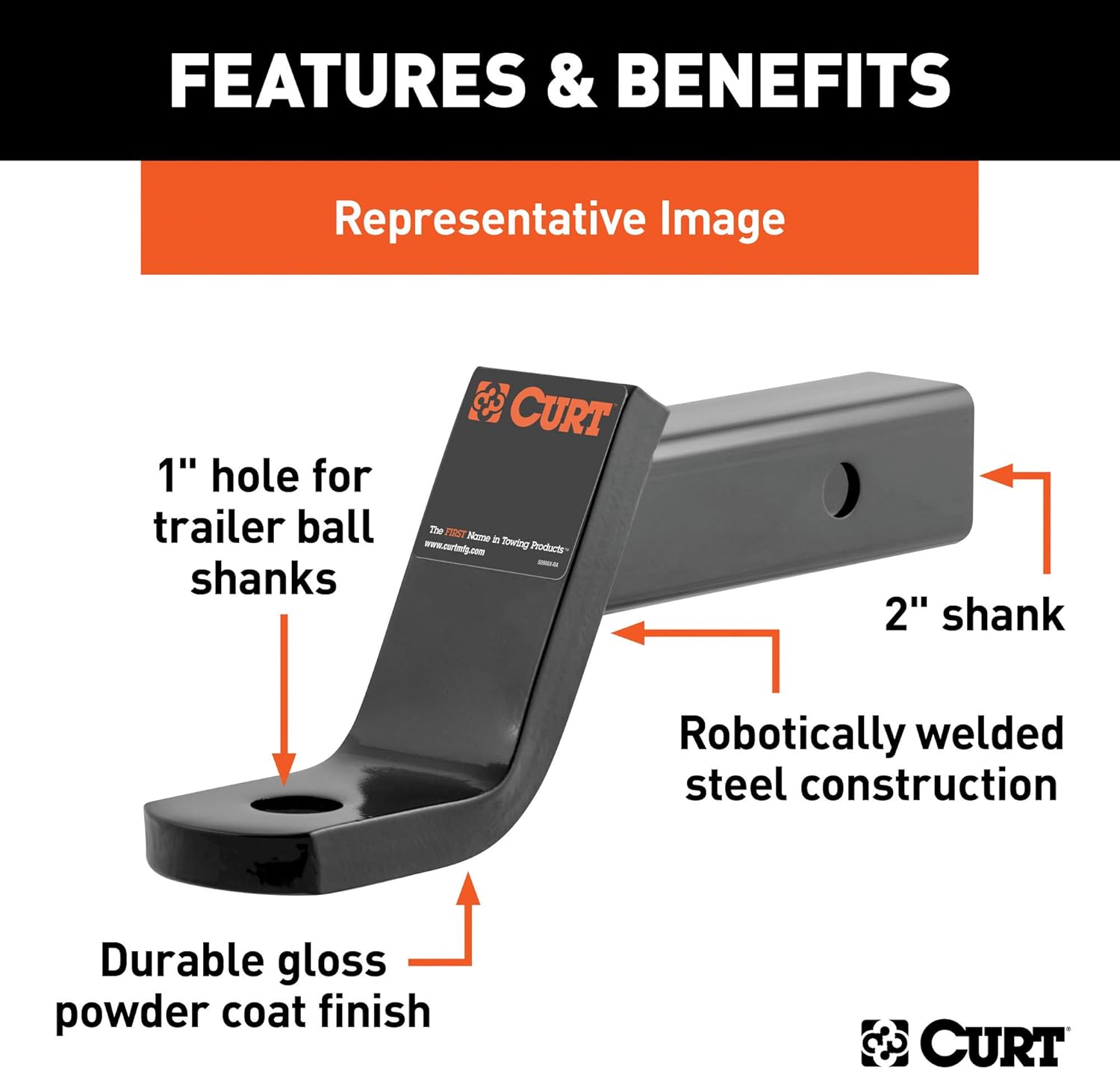 CURT 45030 Class 3 Trailer Hitch Ball Mount, Fits 2-Inch Receiver, 7,500 lbs, 1-Inch Hole, 2-In Drop, 3/4-Inch Rise: Automotive