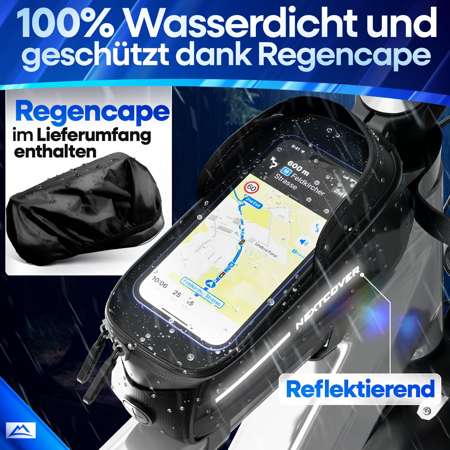 Nextcover® Rahmentasche Fahrrad mit Handytasche I Fahrrad Rahmentasche mit Touchscreen I Fahrradtasche Rahmen Wasserdicht, Oberrohrtasche Bikepacking - Ideal für E-Bike, MTB, Gravelbike, Rennrad 6
