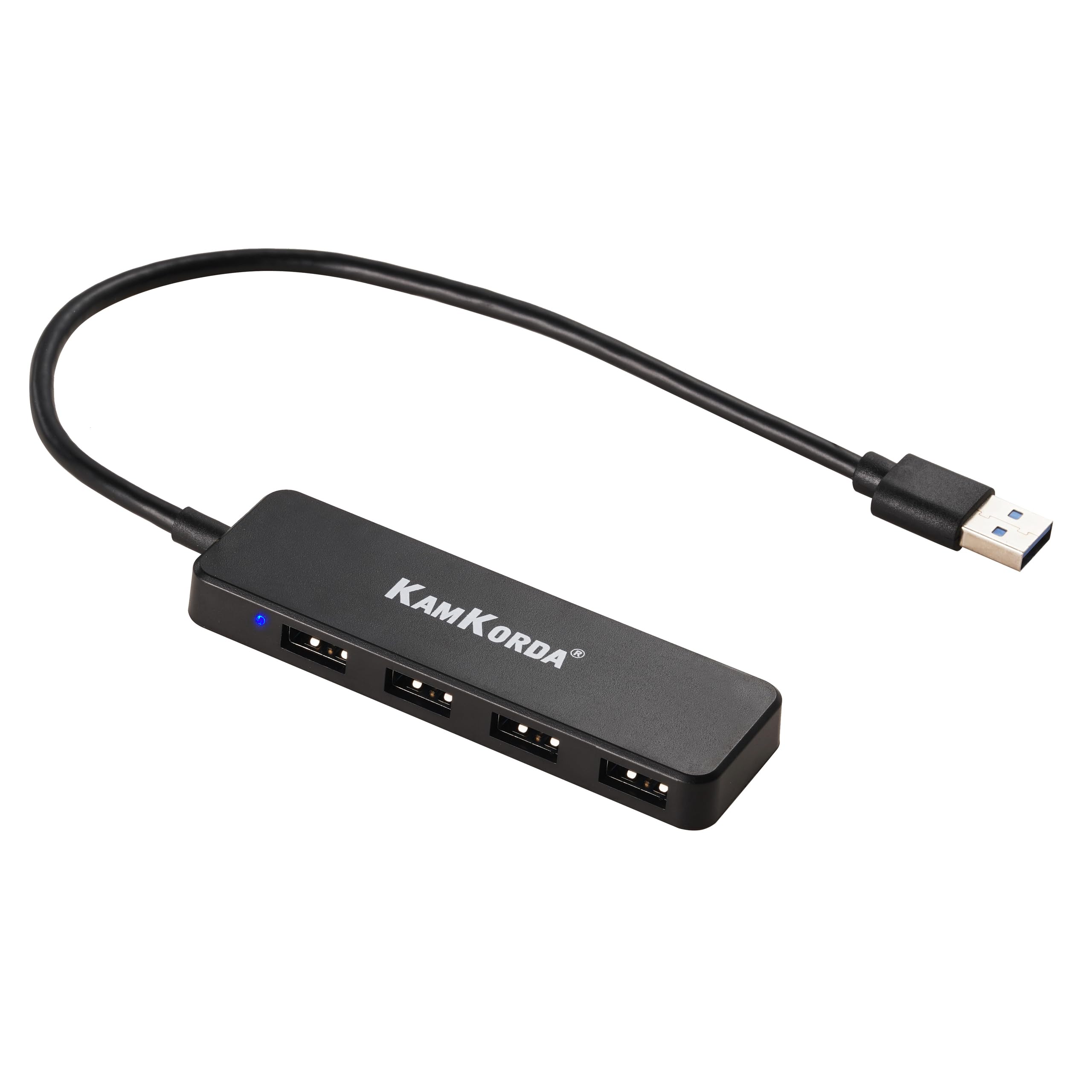 KamKorda USB Extender | USB Adapter | 4-Port Hub | Slim MultiExtension Lead | Compatible with all USB3.0 Devices | Black