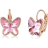 EVEVIC Austrian Crystal Butterfly Earrings Drop Leverback Earrings for Women 14K Rose Gold Plated Hypoallergenic Jewelry Gifts